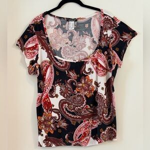 VENUS Multicolor Paisley Blouse - Black, Red, White Size 1X